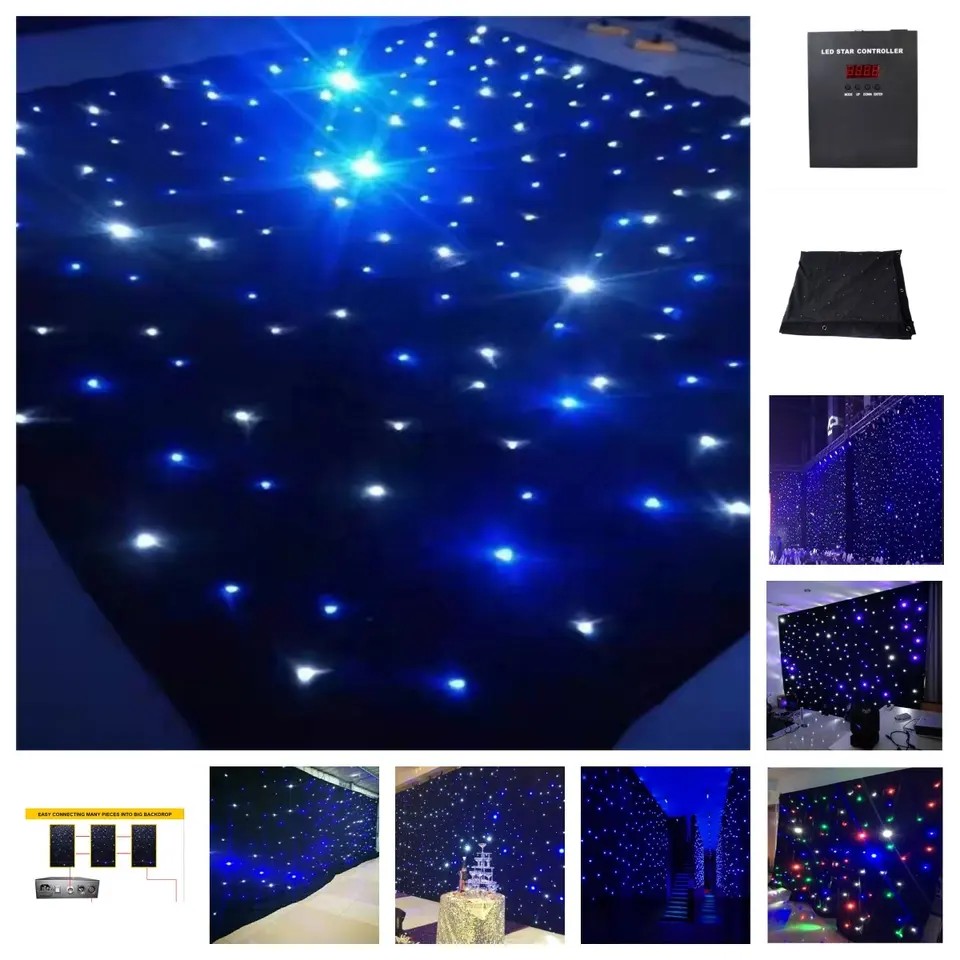 Led Blue White Cloth Light Fairy Outdoor Bulk String Window Rgb Star Curtain For Stage Home Party Backdrop Ceiling Decoration